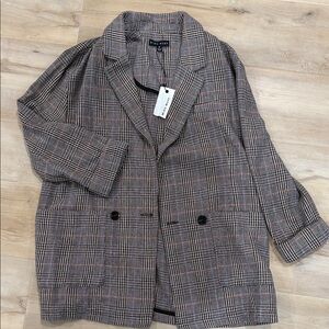 Women’s brown Plaid Blazer - brown, cream, blue and orange